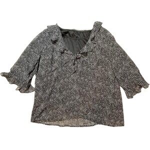 Vintage 80s 90s Flowy Black White Plus Size Top 3X Ruffle Tie Retro Frilly Work